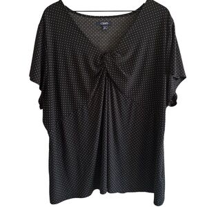 Chaps Polka Dot Tunic Blouse Top 3X Black White Short Sleeve V-Neck Pullover